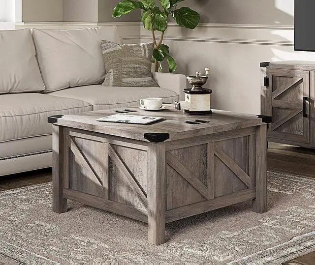 Main image of WAMPAT Square Coffee Table, Rustic Farmhouse Center Table with Lift Top and Storage for Living Room, 30"x 30", Wash Grey