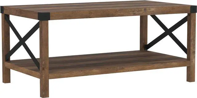Main image of Walker Edison Sedalia Modern Farmhouse Metal X Coffee Table, 40 Inch, Rustic Oak
