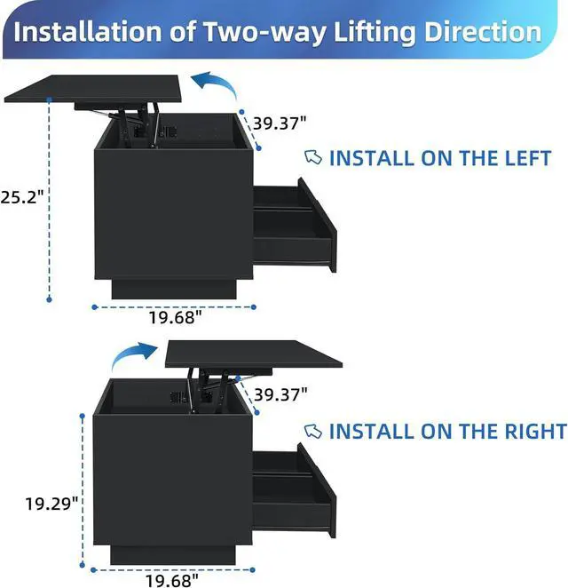 Alt view image 2 of 7 - HOMMPA 40'' LED Coffee Table Morden with High Gloss Black Lift Top Dining Table with Hidden Storage Living Room 4 Tiers Tea Table Center Tables Hidden Compartment & 2 Open Shelve & 2 Drawers