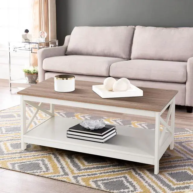 Main image of Sophia & William Farmhouse Coffee Table with Storage Shelf for Living Room, Ivory