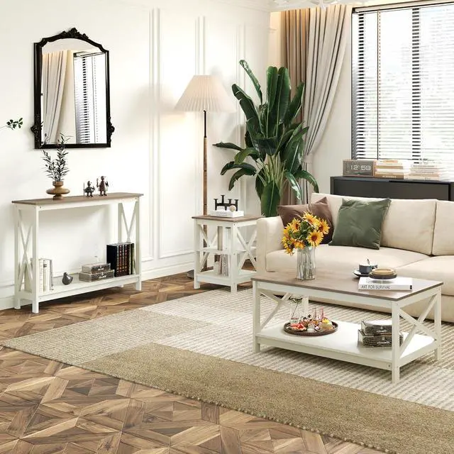 Alt view image 3 of 7 - Sophia & William Farmhouse Coffee Table with Storage Shelf for Living Room, Ivory