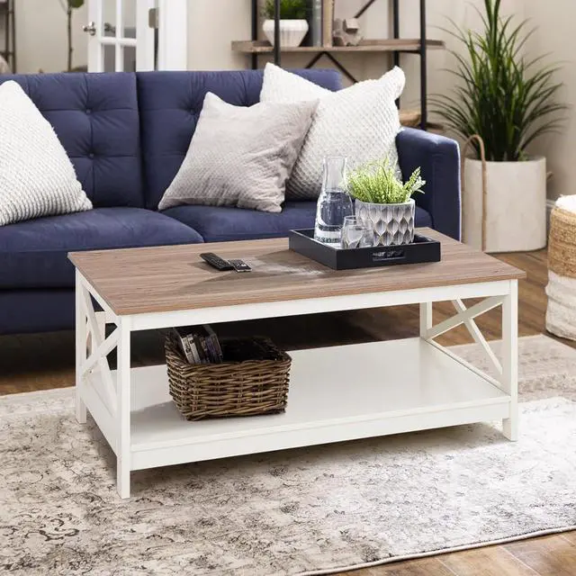 Alt view image 5 of 7 - Sophia & William Farmhouse Coffee Table with Storage Shelf for Living Room, Ivory