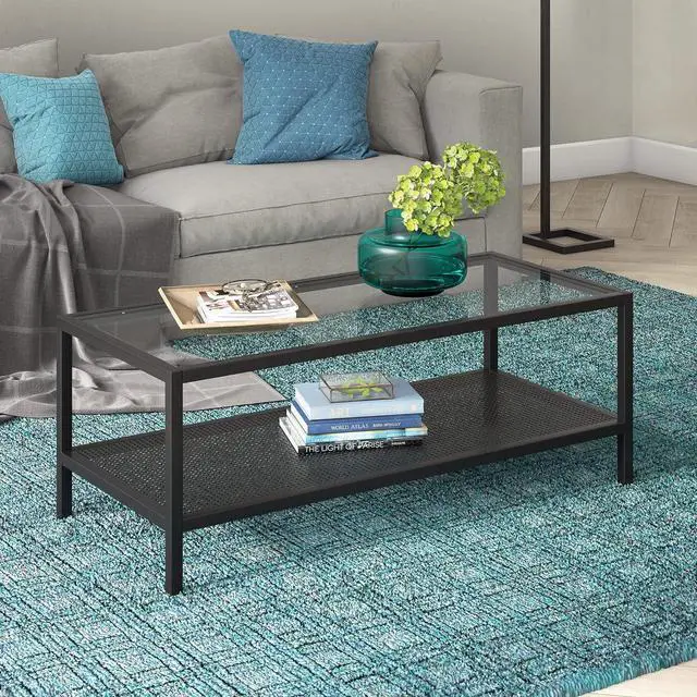 Main image of Henn&Hart 45" Wide Rectangular Coffee Table in Blackened Bronze, Modern coffee tables for living room, studio apartment essentials