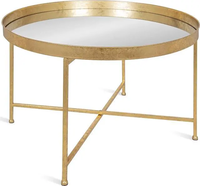 Main image of Kate and Laurel Celia Metal Foldable Round Accent Coffee Table, 28.25" x 28.25" x 19", Mirrored Surface and Gold Frame, Modern Minimalist Design and Detachable Magnetic Tabletop