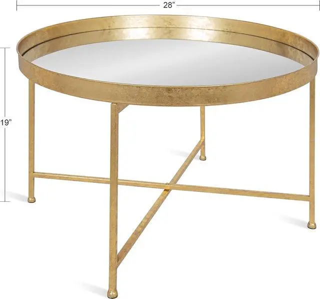 Alt view image 3 of 7 - Kate and Laurel Celia Metal Foldable Round Accent Coffee Table, 28.25" x 28.25" x 19", Mirrored Surface and Gold Frame, Modern Minimalist Design and Detachable Magnetic Tabletop