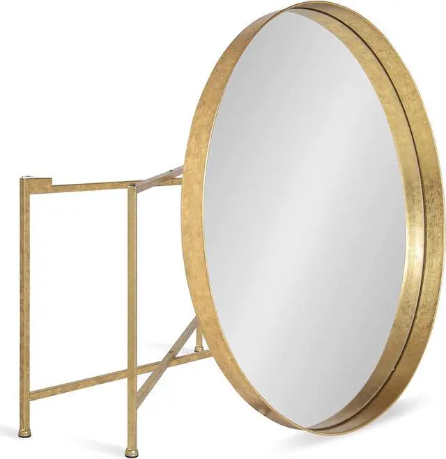 Alt view image 6 of 7 - Kate and Laurel Celia Metal Foldable Round Accent Coffee Table, 28.25" x 28.25" x 19", Mirrored Surface and Gold Frame, Modern Minimalist Design and Detachable Magnetic Tabletop