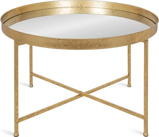 Alt view image 5 of 7 - Kate and Laurel Celia Metal Foldable Round Accent Coffee Table, 28.25" x 28.25" x 19", Mirrored Surface and Gold Frame, Modern Minimalist Design and Detachable Magnetic Tabletop