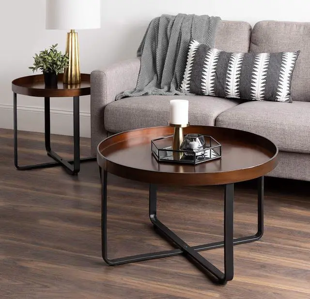 Alt view image 2 of 6 - Kate and Laurel Zabel Modern Round Metal Coffee Table with Criss Cross Base, Bronze and Black