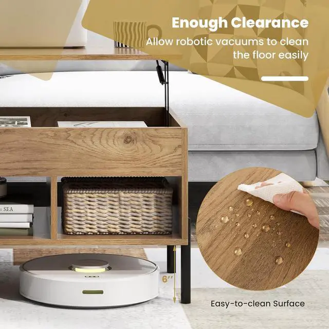 Alt view image 6 of 7 - Tangkula Lift Top Coffee Table with Metal Legs, Rising Center Table w/Hidden Compartment & 3 Open Cubbies, Multifunctional Wood Dining Working Table for Living Room Reception Room (Natural)