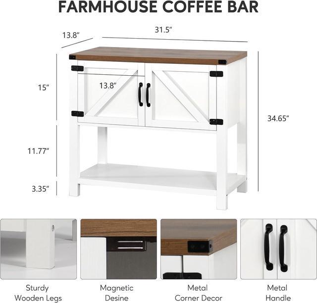 HOMBCK Coffee Cart Coffee Bar with Storage, Industrial Coffee Station with  Drawer, Farmhouse Coffee Cart with Doors and Shelves, Small Coffee Bar Tea