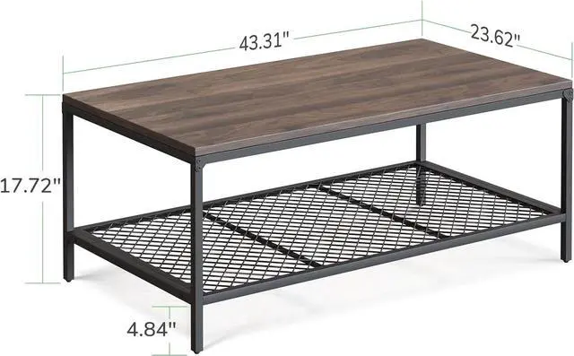 Alt view image 3 of 7 - Novilla Wood Coffee Table with Storage Shelf Farmhouse Living Room Table Tea Dining Table,Easy Assembly,43 Inch, Walnut