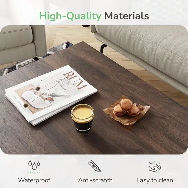 Alt view image 6 of 7 - Novilla Wood Coffee Table with Storage Shelf Farmhouse Living Room Table Tea Dining Table,Easy Assembly,43 Inch, Walnut