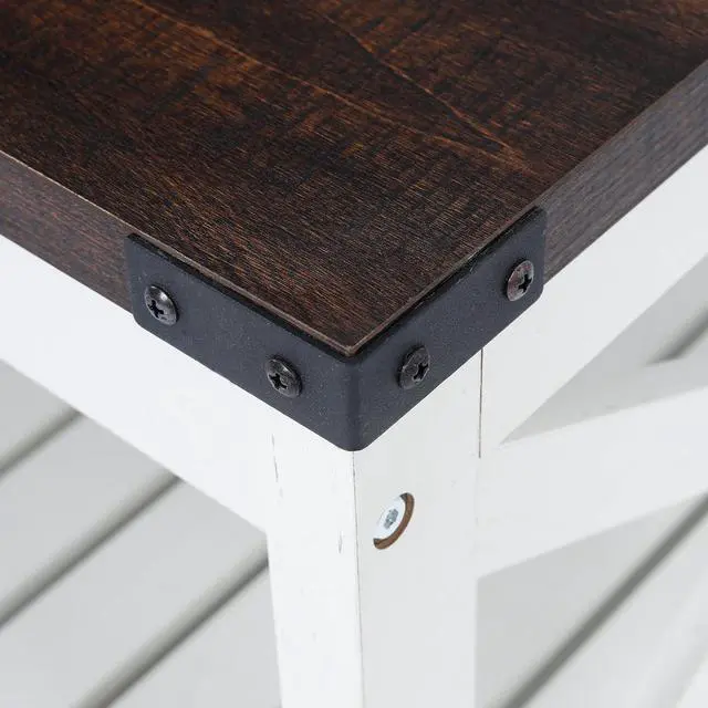 Alt view image 5 of 7 - Rainbow Sophia Farmhouse Coffee Table with Slatted Shelf and Corner Protection, 40 Inches, Vintage White/Espresso