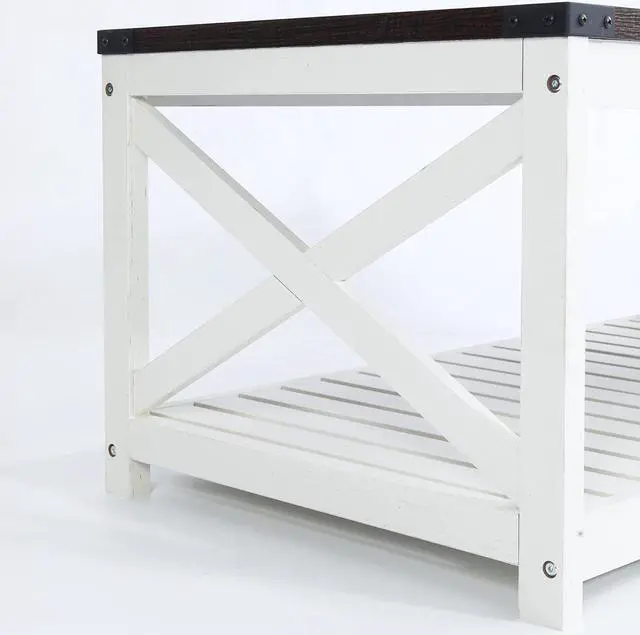 Alt view image 6 of 7 - Rainbow Sophia Farmhouse Coffee Table with Slatted Shelf and Corner Protection, 40 Inches, Vintage White/Espresso