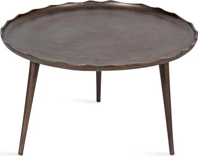 Main image of Kate and Laurel Alessia Modern Round Metal Coffee Table; 26 x 26 x 16; Bronze; Sand Cast Aluminum Coffee Table with Raised Deckled Edge for Storage and Display