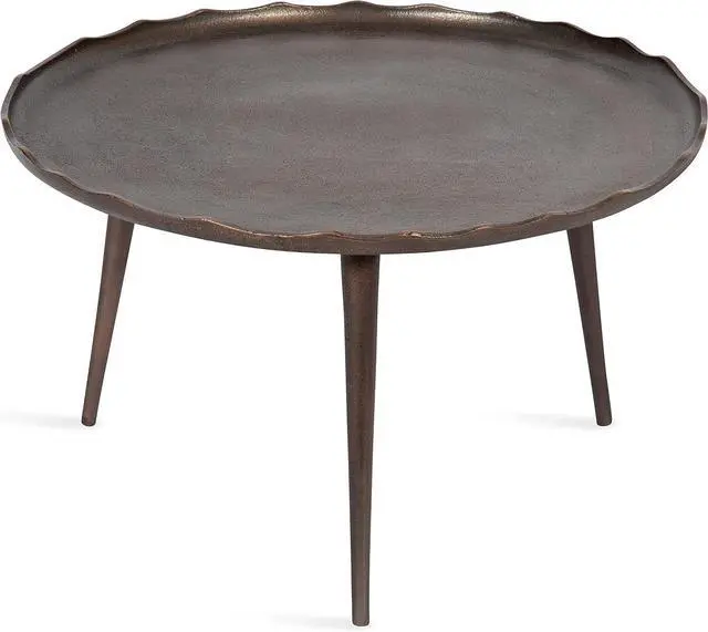 Alt view image 4 of 7 - Kate and Laurel Alessia Modern Round Metal Coffee Table; 26 x 26 x 16; Bronze; Sand Cast Aluminum Coffee Table with Raised Deckled Edge for Storage and Display