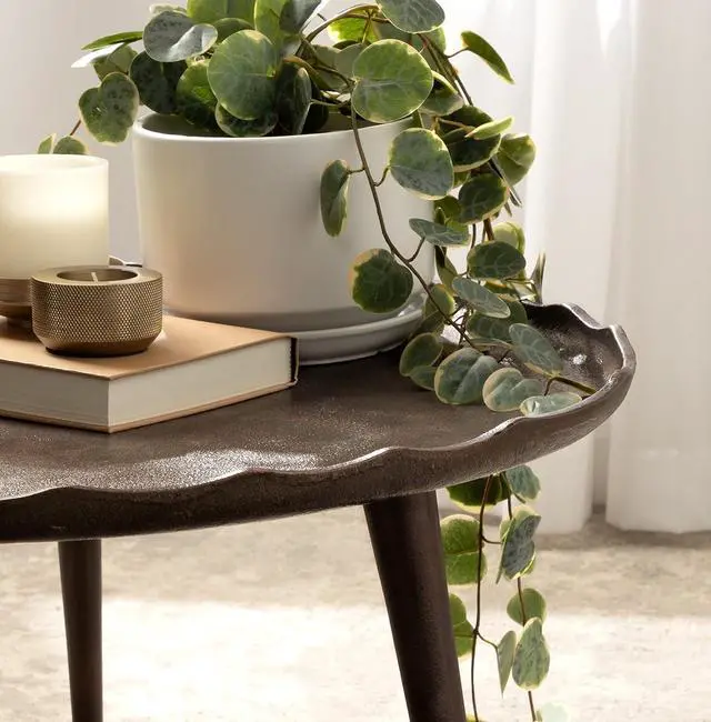 Alt view image 7 of 7 - Kate and Laurel Alessia Modern Round Metal Coffee Table; 26 x 26 x 16; Bronze; Sand Cast Aluminum Coffee Table with Raised Deckled Edge for Storage and Display
