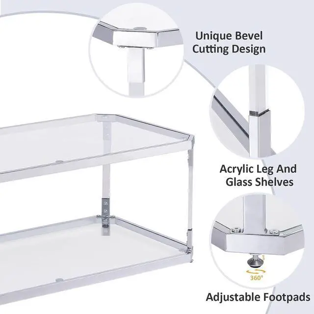 Alt view image 4 of 7 - MINPINSER Glass Coffee Table, Clear Coffee Table with 2 Tiers, Acrylic Leg, Chrome Frame, Rectangular Center Table for Living Room