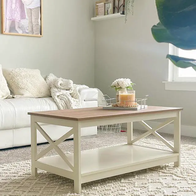 Main image of PHI VILLA Coffee Table - Modern Coffee Tables with Storage for Living Room Shelf 2 Tiers, Farmhouse Coffee Table Set