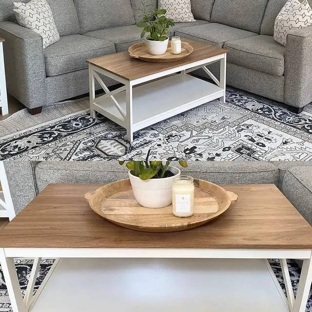 Alt view image 3 of 7 - PHI VILLA Coffee Table - Modern Coffee Tables with Storage for Living Room Shelf 2 Tiers, Farmhouse Coffee Table Set
