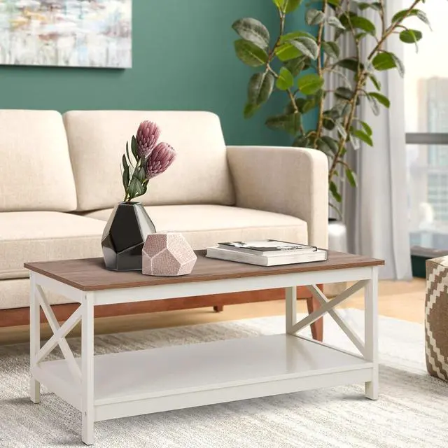 Alt view image 7 of 7 - PHI VILLA Coffee Table - Modern Coffee Tables with Storage for Living Room Shelf 2 Tiers, Farmhouse Coffee Table Set