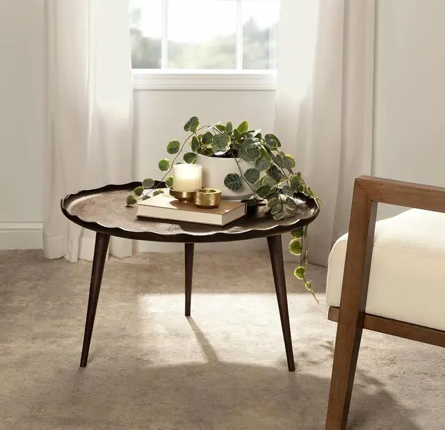 Alt view image 2 of 7 - Kate and Laurel Alessia Modern Round Metal Coffee Table; 26 x 26 x 16; Bronze; Sand Cast Aluminum Coffee Table with Raised Deckled Edge for Storage and Display