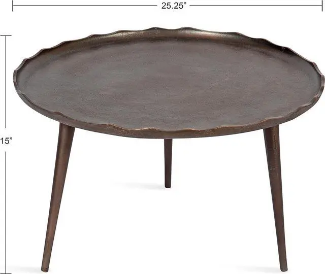 Alt view image 3 of 7 - Kate and Laurel Alessia Modern Round Metal Coffee Table; 26 x 26 x 16; Bronze; Sand Cast Aluminum Coffee Table with Raised Deckled Edge for Storage and Display