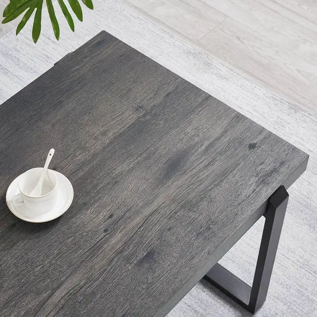 Alt view image 4 of 7 - EXCEFUR Modern Coffee Table, Rustic Wood and Metal Center Table, Rectangle Cocktail Tea Table for Living Room, Grey, 44 Inch