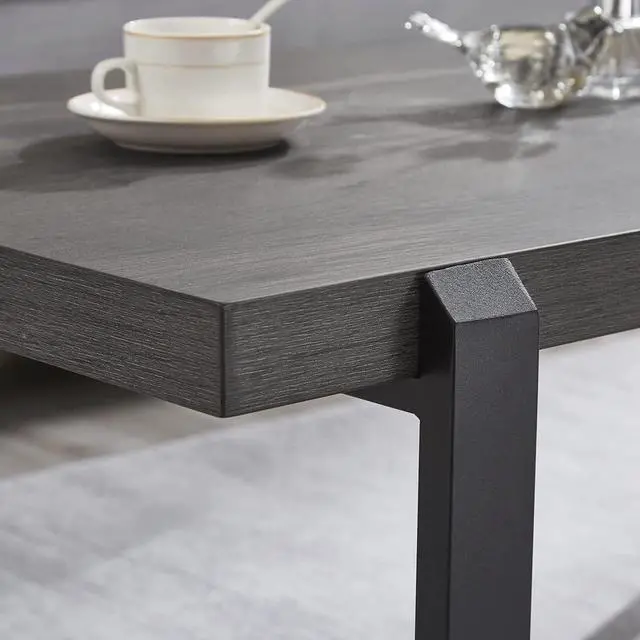 Alt view image 5 of 7 - EXCEFUR Modern Coffee Table, Rustic Wood and Metal Center Table, Rectangle Cocktail Tea Table for Living Room, Grey, 44 Inch