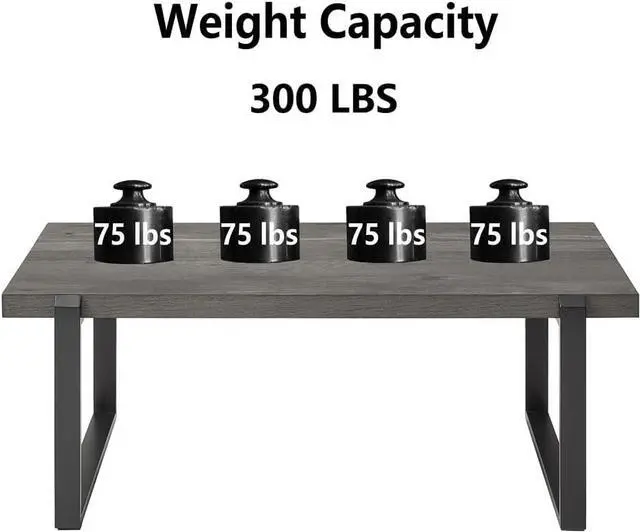 Alt view image 7 of 7 - EXCEFUR Modern Coffee Table, Rustic Wood and Metal Center Table, Rectangle Cocktail Tea Table for Living Room, Grey, 44 Inch