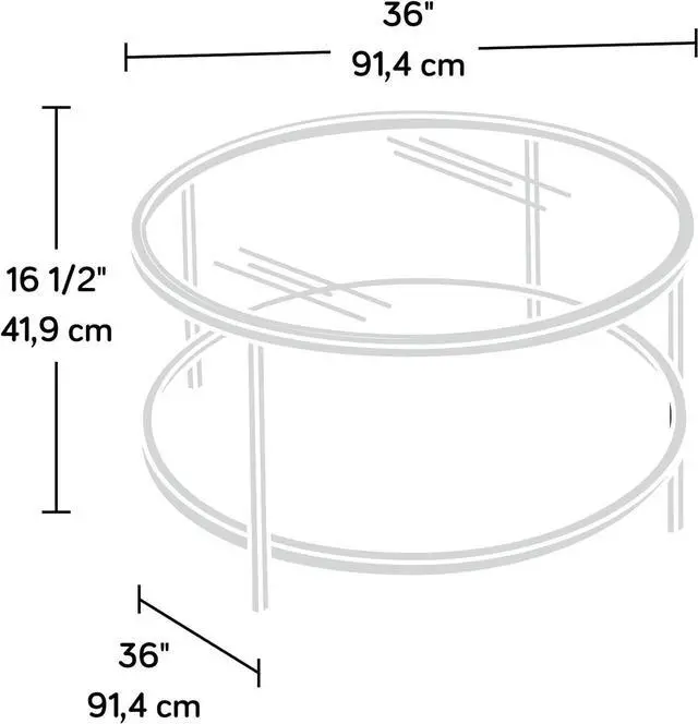 Alt view image 3 of 7 - Sauder International Lux Round Coffee Table, L: 35.98" x W: 35.98" x H: 16.50", Black/Clear Glass