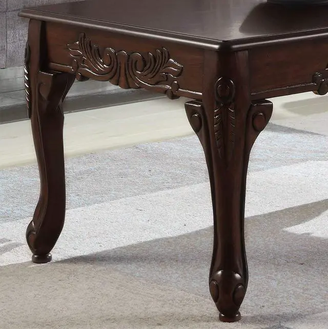 Alt view image 2 of 3 - Roundhill Furniture Traditional Ornate Detailing Wood Coffee Table, Dark Cherry
