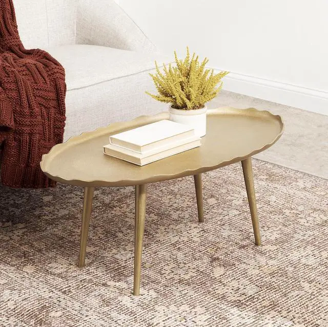 Alt view image 4 of 7 - Kate and Laurel Alessia Modern Glam Oval Coffee Table; 34 x 20 x 15; Gold; Metal Living Room Table for Storage and Display with Antique Deckled Edge Detailing