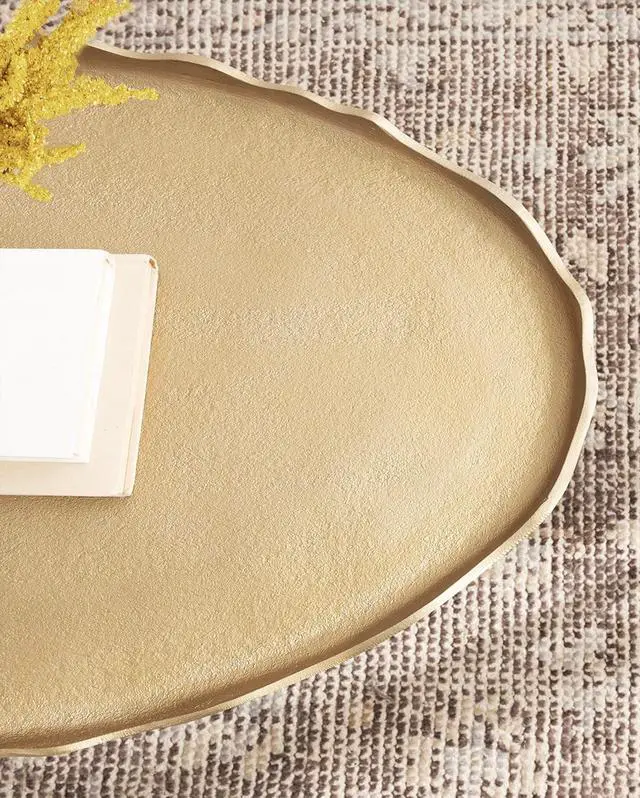 Alt view image 5 of 7 - Kate and Laurel Alessia Modern Glam Oval Coffee Table; 34 x 20 x 15; Gold; Metal Living Room Table for Storage and Display with Antique Deckled Edge Detailing