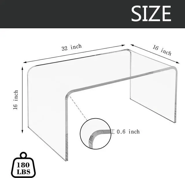 Alt view image 3 of 7 - VDGPWA Acrylic Coffee Table with Round Edges,32" L*16" W *16" H, 3/5" Thick Lucite Coffee Table, Rectangle Clear Coffee Table Acrylic Furniture for Living Room Bedroom, Indoor (Clear)