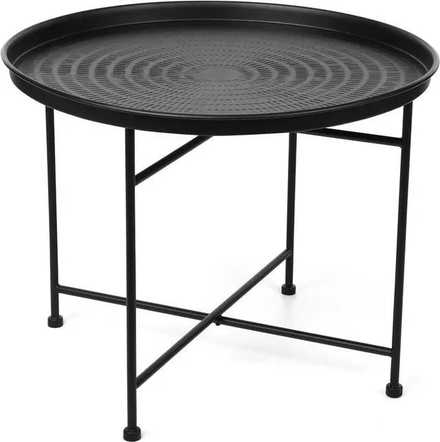 Main image of BIRDROCK HOME Hammered Round Coffee Table | 24.75" D x 19" H | Black Iron | Modern Design | Side Table | Lightweight Metal 7.5 lbs