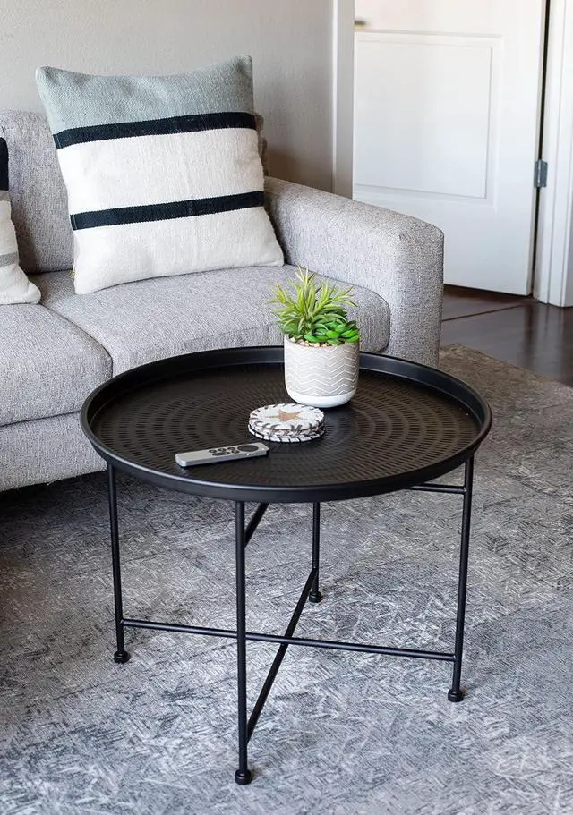 Alt view image 6 of 7 - BIRDROCK HOME Hammered Round Coffee Table | 24.75" D x 19" H | Black Iron | Modern Design | Side Table | Lightweight Metal 7.5 lbs