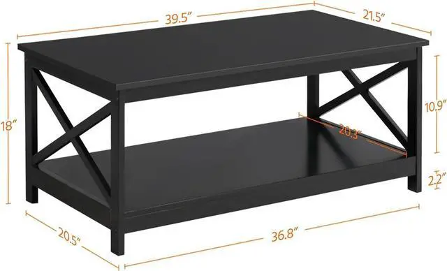 Alt view image 3 of 7 - Yaheetech Black Coffee Table for Living Room, X-Design Storage Shelf, 39.5"