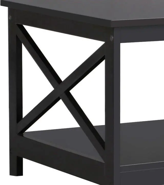 Alt view image 6 of 7 - Yaheetech Black Coffee Table for Living Room, X-Design Storage Shelf, 39.5"