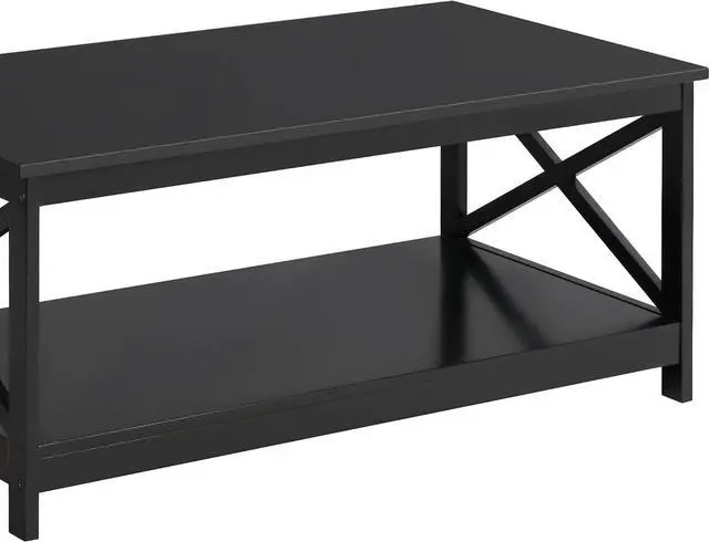 Alt view image 7 of 7 - Yaheetech Black Coffee Table for Living Room, X-Design Storage Shelf, 39.5"