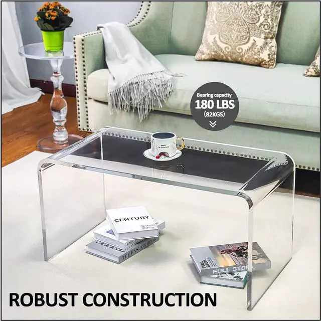 Alt view image 7 of 7 - VDGPWA Acrylic Coffee Table with Round Edges,32" L*16" W *16" H, 3/5" Thick Lucite Coffee Table, Rectangle Clear Coffee Table Acrylic Furniture for Living Room Bedroom, Indoor (Clear)