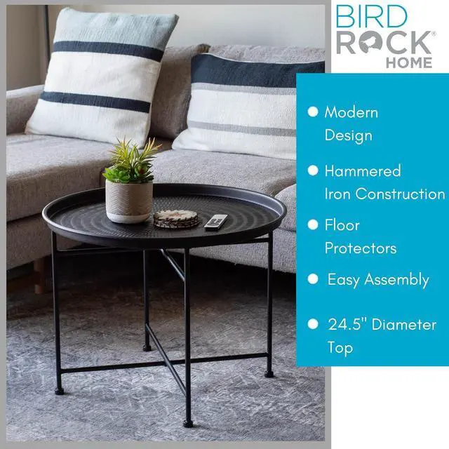 Alt view image 3 of 7 - BIRDROCK HOME Hammered Round Coffee Table | 24.75" D x 19" H | Black Iron | Modern Design | Side Table | Lightweight Metal 7.5 lbs