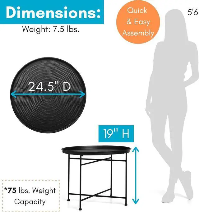 Alt view image 4 of 7 - BIRDROCK HOME Hammered Round Coffee Table | 24.75" D x 19" H | Black Iron | Modern Design | Side Table | Lightweight Metal 7.5 lbs