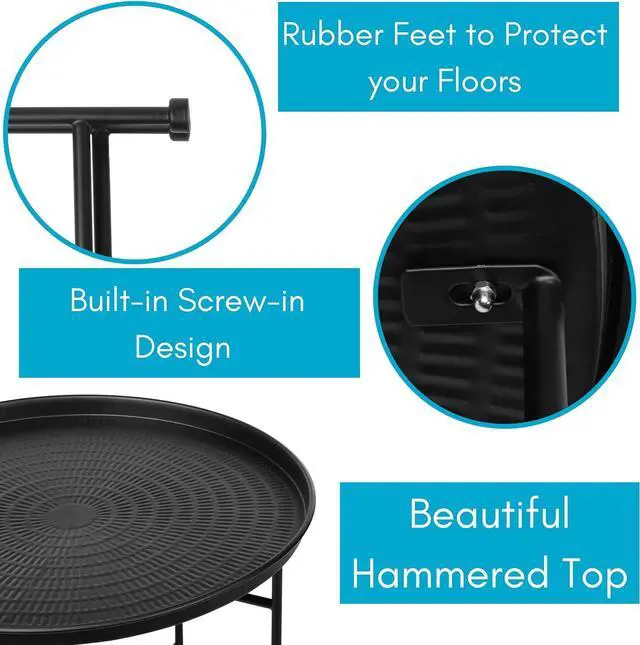 Alt view image 5 of 7 - BIRDROCK HOME Hammered Round Coffee Table | 24.75" D x 19" H | Black Iron | Modern Design | Side Table | Lightweight Metal 7.5 lbs