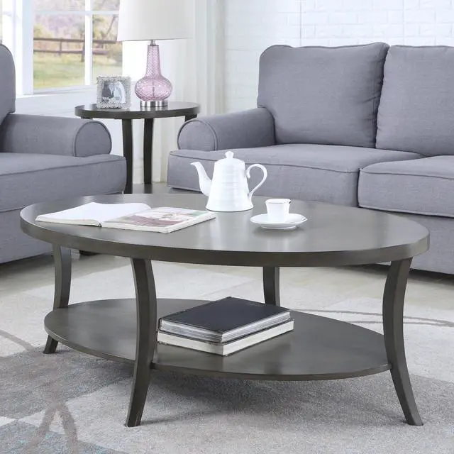 Main image of Roundhill Furniture Perth Contemporary Oval Shelf Coffee Table, Gray