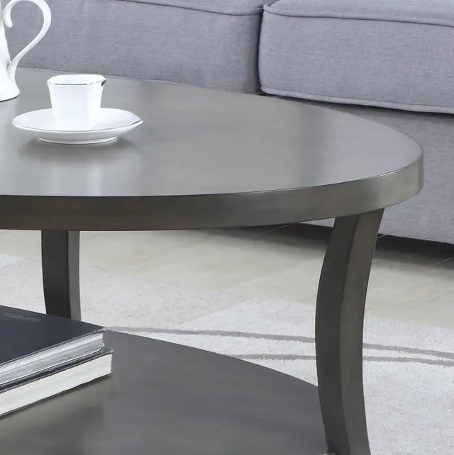 Alt view image 2 of 4 - Roundhill Furniture Perth Contemporary Oval Shelf Coffee Table, Gray