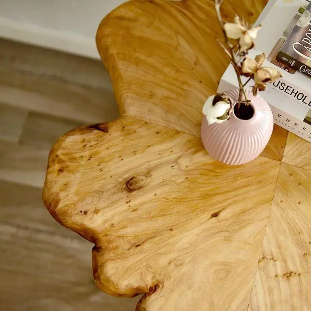 Alt view image 7 of 7 - WELLAND Live Edge Cedar Coffee Table 32" W x 32" D x 20.5" H Rustic Round Table for Living Room, Patio, Bedroom, Home Office