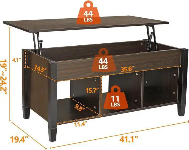 Alt view image 2 of 7 - SUPER DEAL Wood Coffee Table Lift Tabletop w/Hidden Compartment 3 Storage Shelf Modern Pop-up Rising Dining Table for Home Living Room, 41 in L Espresso