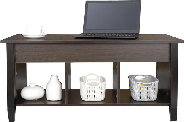 Alt view image 4 of 7 - SUPER DEAL Wood Coffee Table Lift Tabletop w/Hidden Compartment 3 Storage Shelf Modern Pop-up Rising Dining Table for Home Living Room, 41 in L Espresso