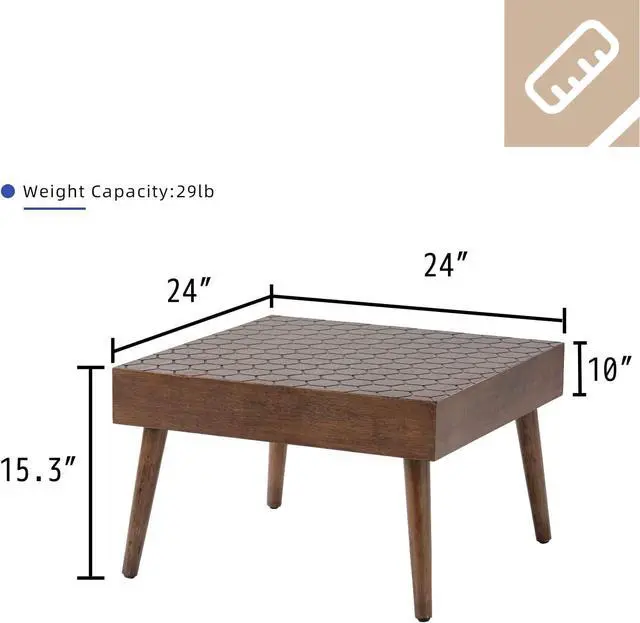 Alt view image 2 of 7 - HOMPUS Rustic Farmhouse Square Coffee Table Honeycomb Pattern MDF Board Wood Finsh Accent Furniture Brown Modern Cocktail Side Table and End Table for Living Room,Bedroom,Home